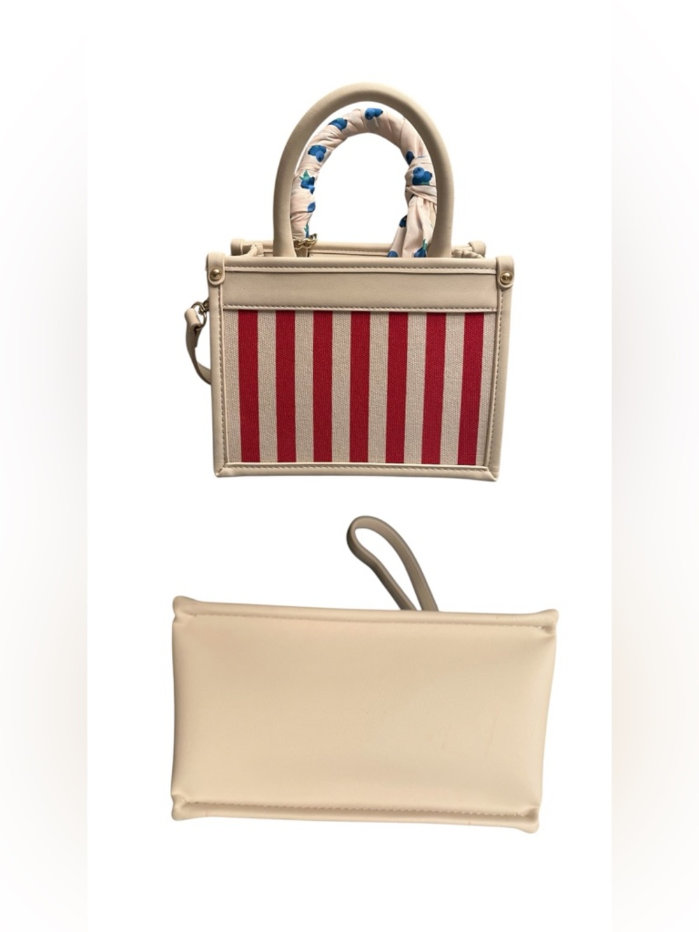 Betsy Johnson xo Lucy satchel crossbody bag w blueberry charm scarf red multi - Picture 6 of 6